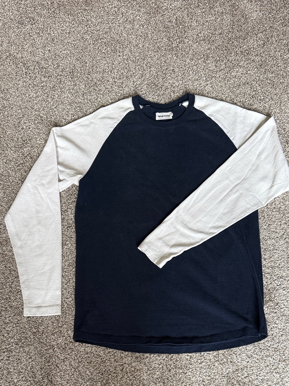 Taylor Stitch Navy and White Raglan Long Sleeve Shirt